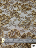 French Floral Metallic Lace with Cording - Light Gold / Brown