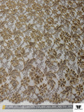 French Floral Metallic Lace with Cording - Light Gold / Brown