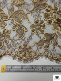 French Floral Metallic Lace with Cording - Light Gold / Brown