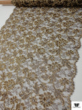 French Floral Metallic Lace with Cording - Light Gold / Brown