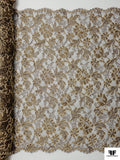 French Floral Metallic Lace with Cording - Light Gold / Brown