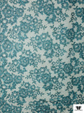 French Floral Shimmer Lace with Metallic Cording - Metallic Turquoise / Black