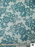 French Floral Shimmer Lace with Metallic Cording - Metallic Turquoise / Black