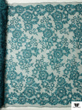 French Floral Shimmer Lace with Metallic Cording - Metallic Turquoise / Black