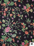 French Floral Printed and Beaded Cotton - Green / Pink / Orange / Black