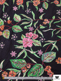 French Floral Printed and Beaded Cotton - Green / Pink / Orange / Black