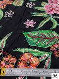 French Floral Printed and Beaded Cotton - Green / Pink / Orange / Black