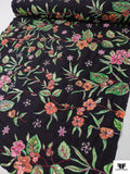 French Floral Printed and Beaded Cotton - Green / Pink / Orange / Black