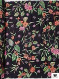 French Floral Printed and Beaded Cotton - Green / Pink / Orange / Black