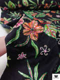 French Floral Printed and Beaded Cotton - Green / Pink / Orange / Black