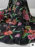 French Floral Printed and Beaded Cotton - Green / Pink / Orange / Black