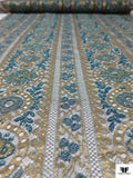 French Regal Metallic Lace with Beads and Pearls - Dusty Blue / Gold