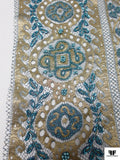 French Regal Metallic Lace with Beads and Pearls - Dusty Blue / Gold