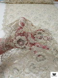 French Metallic Lace with Pearls and Iridescent Cording - Ivory / Cream / Silver