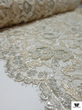 French Metallic Lace with Pearls and Iridescent Cording - Ivory / Cream / Silver