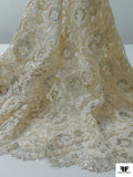 French Metallic Lace with Pearls and Iridescent Cording - Ivory / Cream / Silver