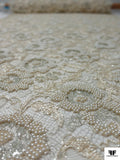 French Metallic Lace with Pearls and Iridescent Cording - Ivory / Cream / Silver