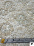 French Metallic Lace with Pearls and Iridescent Cording - Ivory / Cream / Silver