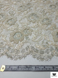 French Metallic Lace with Pearls and Iridescent Cording - Ivory / Cream / Silver