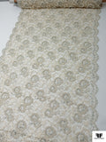 French Metallic Lace with Pearls and Iridescent Cording - Ivory / Cream / Silver