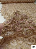 French Paisley Metallic Lace with Pearls and Cording - Gold / Ballet Pink