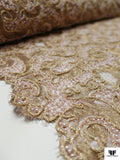 French Paisley Metallic Lace with Pearls and Cording - Gold / Ballet Pink