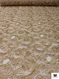 French Paisley Metallic Lace with Pearls and Cording - Gold / Ballet Pink