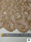 French Paisley Metallic Lace with Pearls and Cording - Gold / Ballet Pink