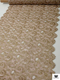 French Paisley Metallic Lace with Pearls and Cording - Gold / Ballet Pink