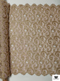 French Paisley Metallic Lace with Pearls and Cording - Gold / Ballet Pink