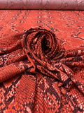 Italian Snakeskin Printed Tricot Knit - Vermilion / Brick Red / Black