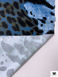 Italian Animal Pattern and Pixel-Dotted Printed Tricot Knit - Blue / Black / Army Green