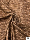 Italian Crocodile Printed Featherwale Stretch Cotton Corduroy - Brown / Ivory