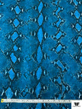 Italian Snakeskin Printed Cotton Shirting - Deep Turquoise / White