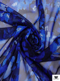 Italian Watercolor Floral Printed Fine Polyester Chiffon - Blue / Navy / White