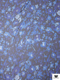 Italian Watercolor Floral Printed Fine Polyester Chiffon - Blue / Navy / White