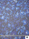 Italian Watercolor Floral Printed Fine Polyester Chiffon - Blue / Navy / White