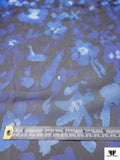 Italian Watercolor Floral Printed Fine Polyester Chiffon - Blue / Navy / White