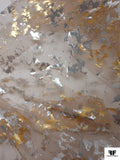 Italian Metallic Foil Printed Fine Tulle - Gold / Silver / Light Beige