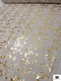 Italian Metallic Foil Printed Fine Tulle - Gold / Silver / Light Beige