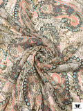 Paisley Printed Cotton Voile - Dark Brown / Olive / Salmon / Sky Blue