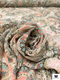 Paisley Printed Cotton Voile - Dark Brown / Olive / Salmon / Sky Blue