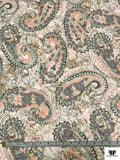 Paisley Printed Cotton Voile - Dark Brown / Olive / Salmon / Sky Blue