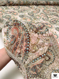 Paisley Printed Cotton Voile - Dark Brown / Olive / Salmon / Sky Blue