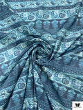 Floral Striped Printed Cotton Voile - Dusty Turquoise / Dusty Navy