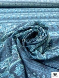 Floral Striped Printed Cotton Voile - Dusty Turquoise / Dusty Navy