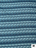 Floral Striped Printed Cotton Voile - Dusty Turquoise / Dusty Navy