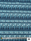 Floral Striped Printed Cotton Voile - Dusty Turquoise / Dusty Navy