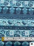 Floral Striped Printed Cotton Voile - Dusty Turquoise / Dusty Navy