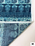 Floral Striped Printed Cotton Voile - Dusty Turquoise / Dusty Navy